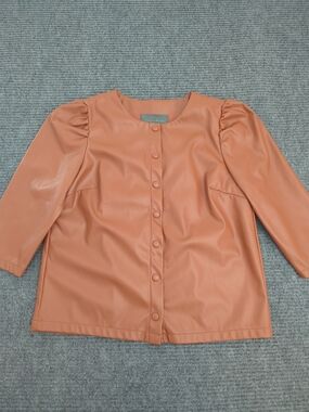 Sunday in Brooklyn Faux Leather Puff Sleeve 3/4 Sleeve Jacket Brown XS